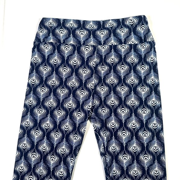 LuLaRoe PEACOCK Ostrich Feathers Blue Leggings One Size OS HTF LLR Unicorn NEW - Picture 2 of 7